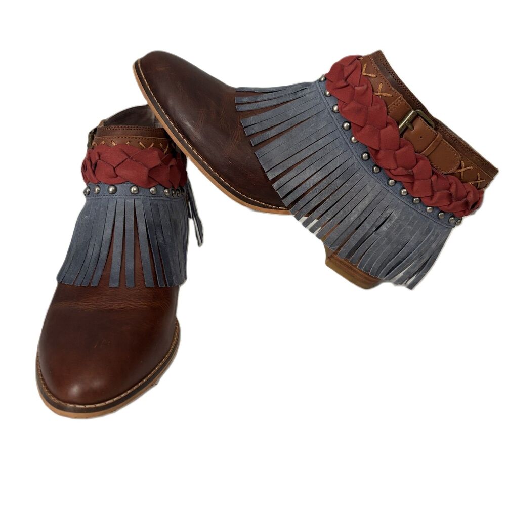 Faryl Farylrobin Women Boots Booties Fringe Buckle Braided Boho Western Size 9